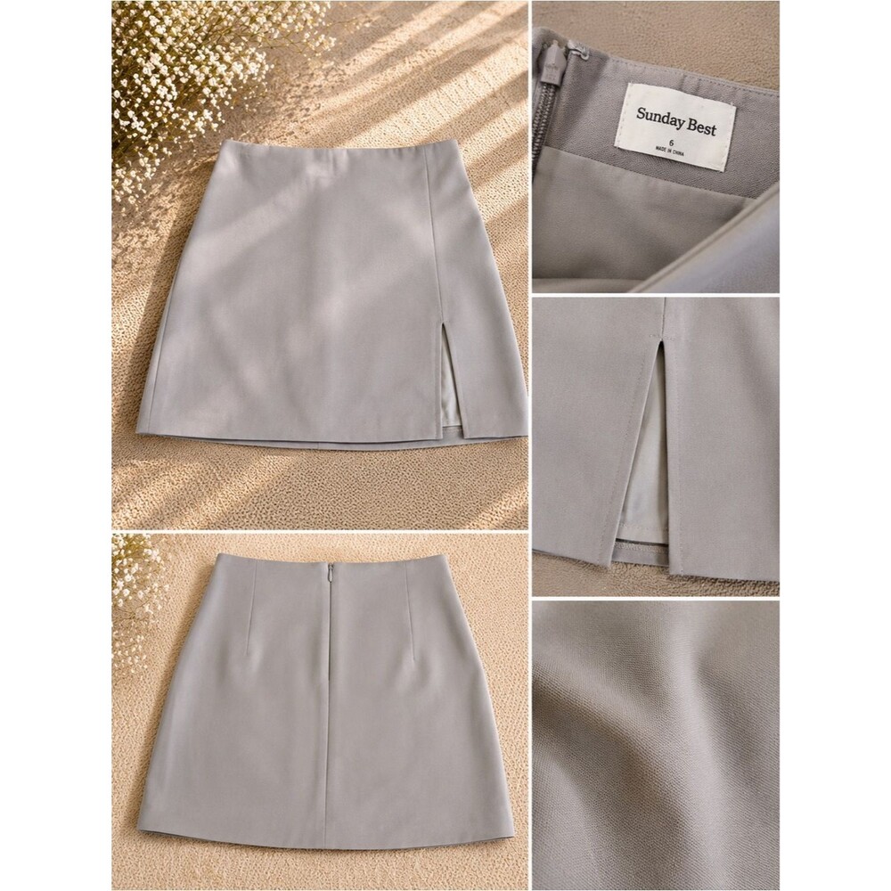 Sunday Best Light Gray Mini Skirt with Front Slit